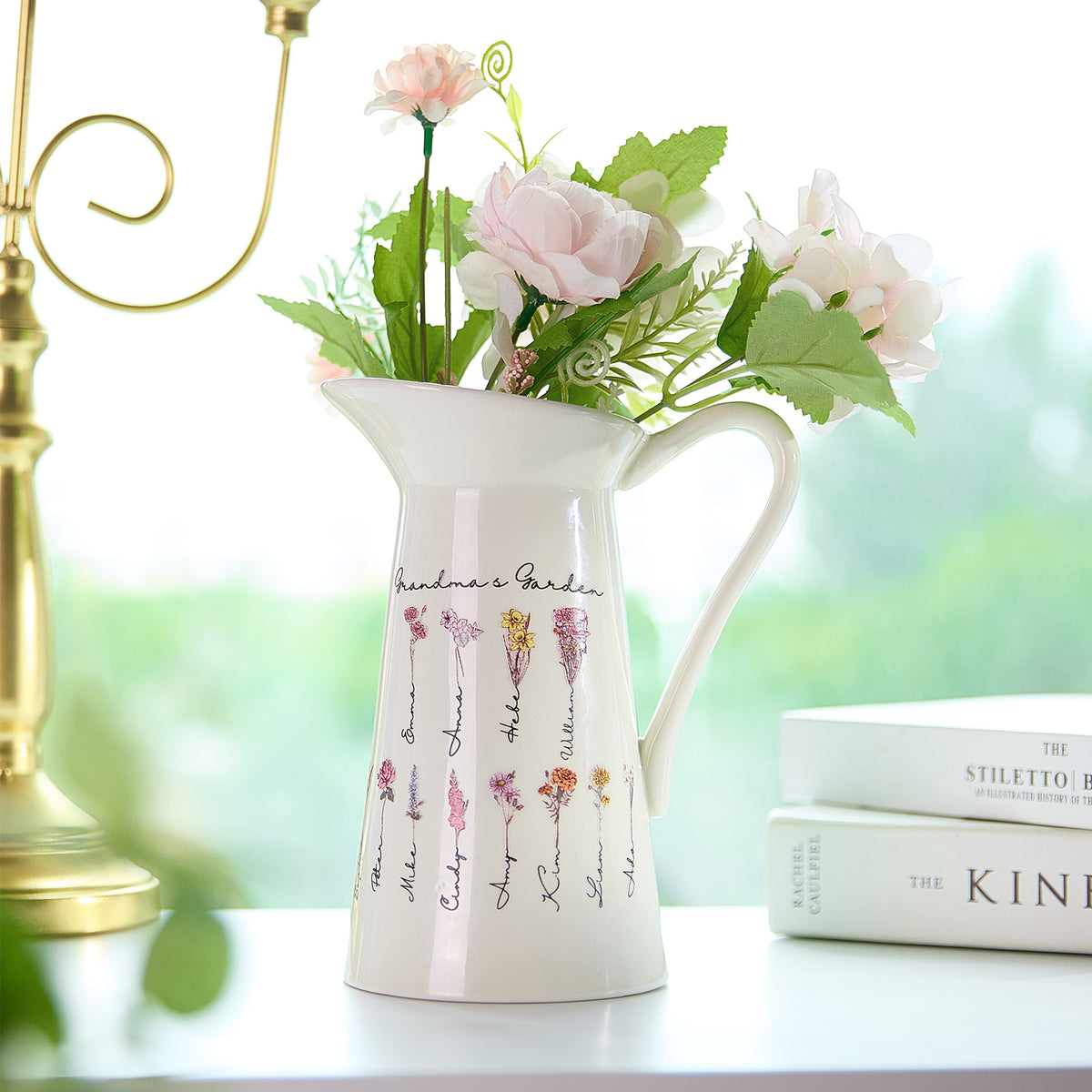 Personalised Birth Flower Ceramic Vase - Custom Home Decor Gift for Mum & Grandma