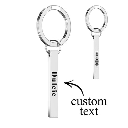 Rose gold personalised 3D bar keychain with engraved music code and name — ideal personalised gift for anniversaries