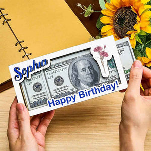 Custom Name & Text Birth Flower Wooden Money Box - Personalized Storage