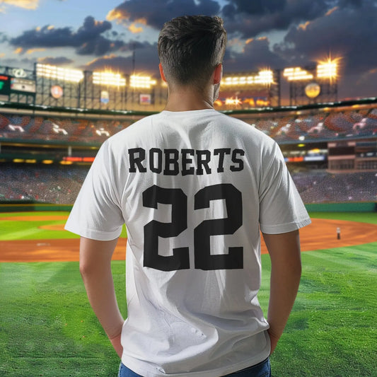 Personalised football name & number sports T-shirt front view — soft milk fibre kids tee, ideal back-to-school gift with custom name and number