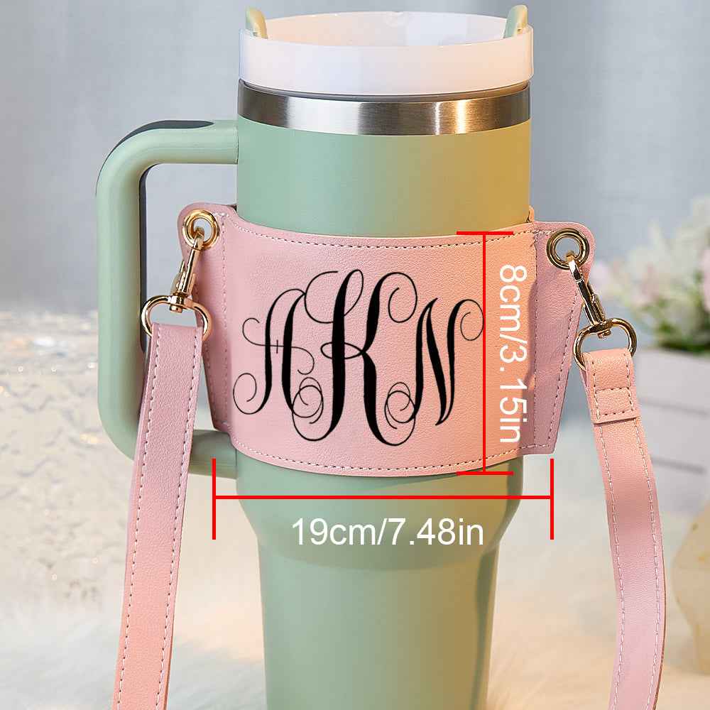 Personalized Monogram Water Bottle Carrier Bag for 40oz Stanley Tumbler with Adjustable Strap Birthday Gift for Her