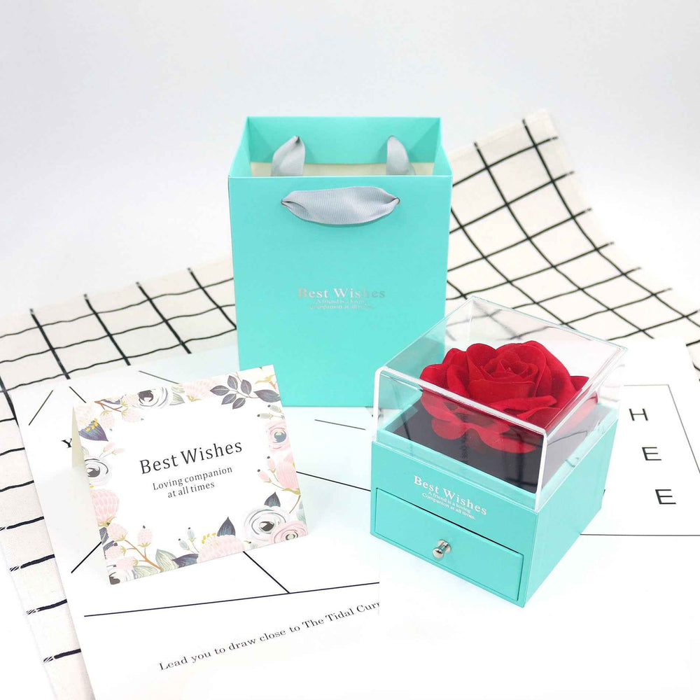 Rose Jewelry Gift Box with Greeting Card and Gift Bag