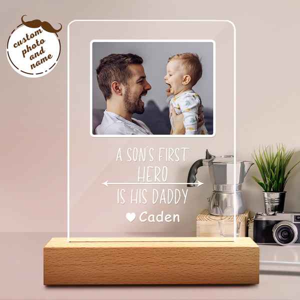 Custom Name and Photo Plaque with Base Night Light Father's Day Gift