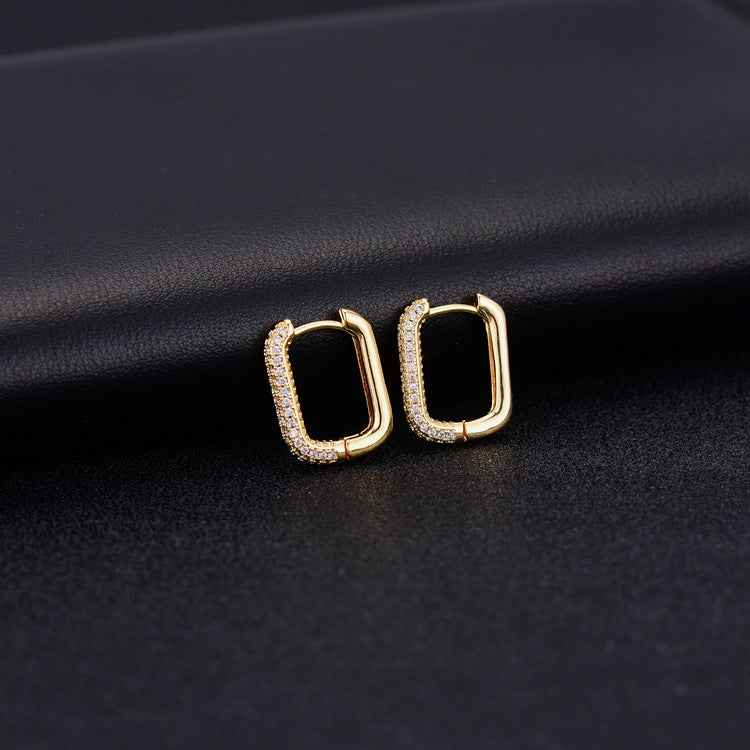 Geometric Rectangle Earrings Zircon Ear Buckle