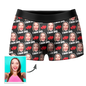 Red personalised I Love You men's boxer shorts with custom face waistband – romantic Valentine's gift idea for him