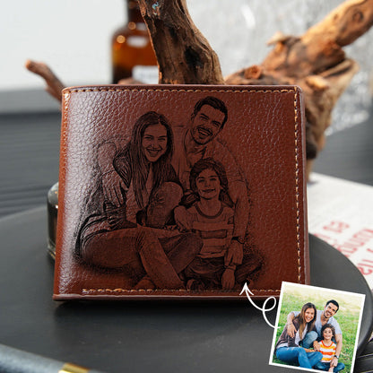 Personalised photo bifold leather wallet for men with high-quality printed photo and custom text — ideal Father’s Day gift