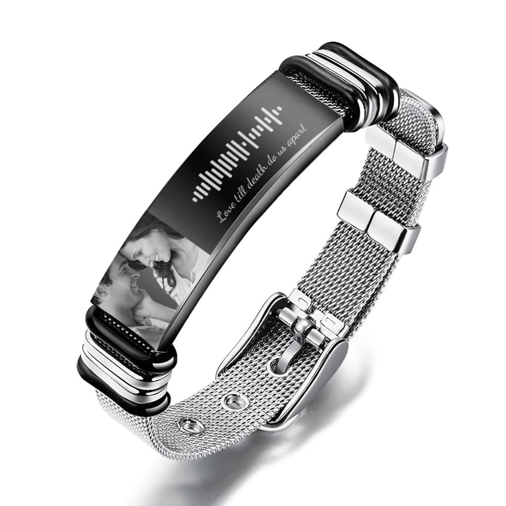 Personalised Scannable Music Code Bracelet for Men - Custom Engraved Gift