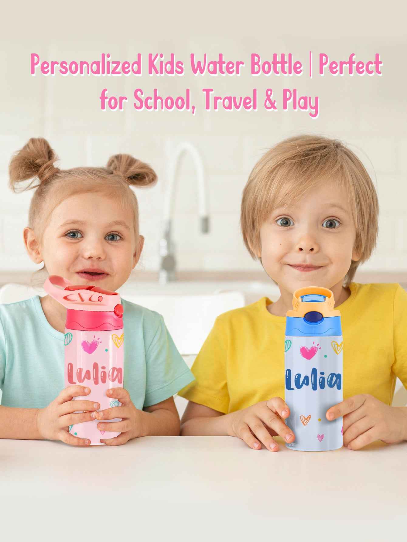 Custom Name Heart Stainless Steel Water Cup Children's Day Gift for Kids