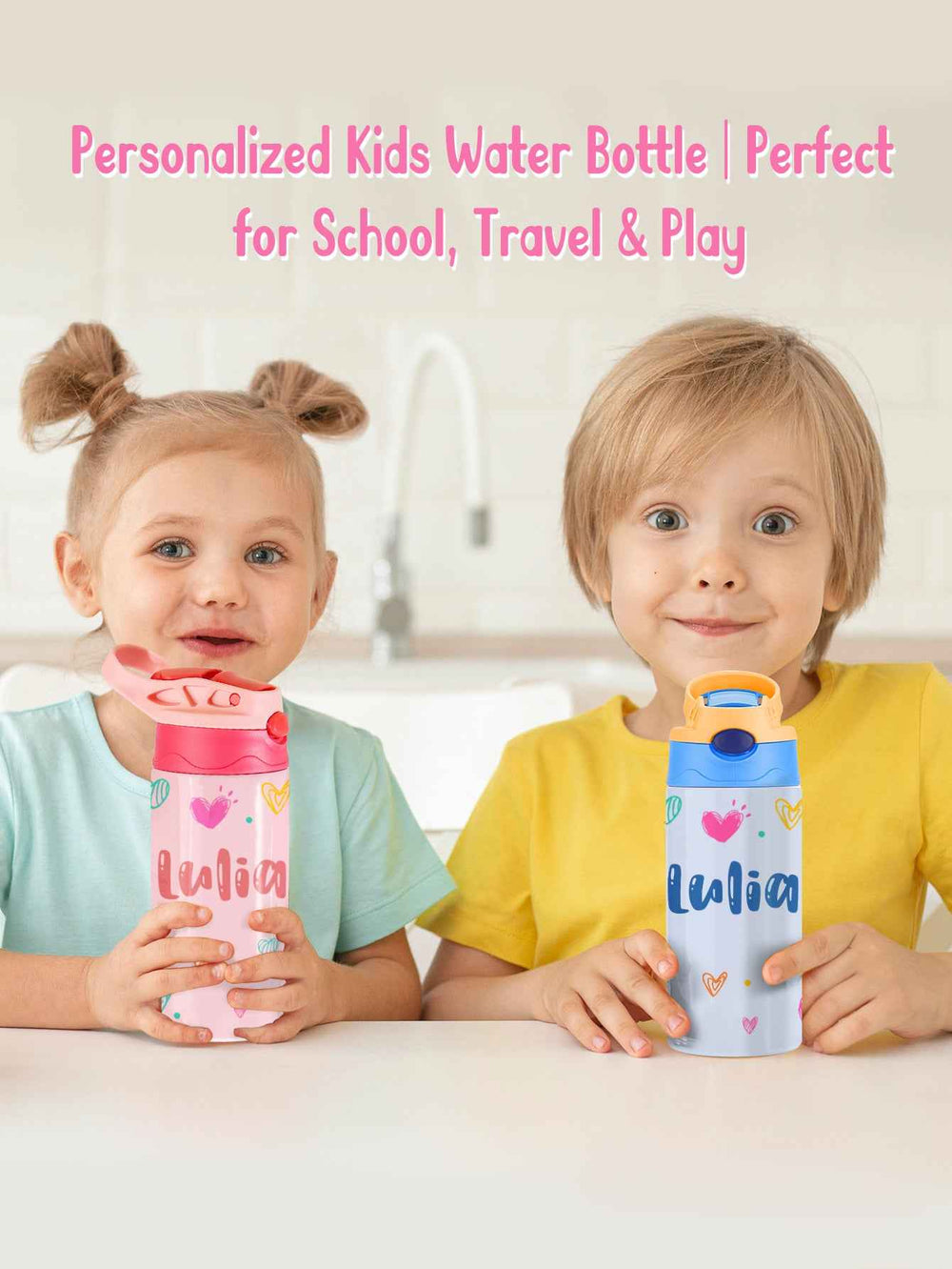 Custom Name Heart Stainless Steel Water Cup Children's Day Gift for Kids