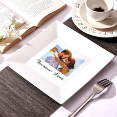 Custom Photo & Text Square Ceramic Plate Anniversary Gift Kitchen Decor