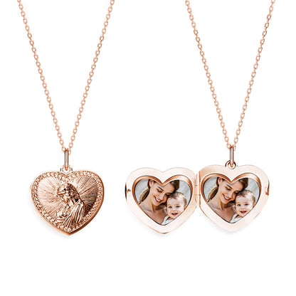 Personalised Heart Photo Locket Necklace with Embossed Design - Unique Gift for Mum