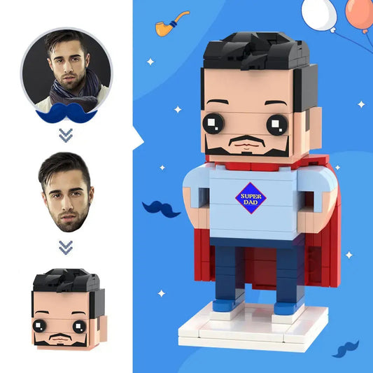 Custom Super Dad brick figure with personalised head based on your photo – personalised Father’s Day gift, small particle ABS block toy for AU/UK
