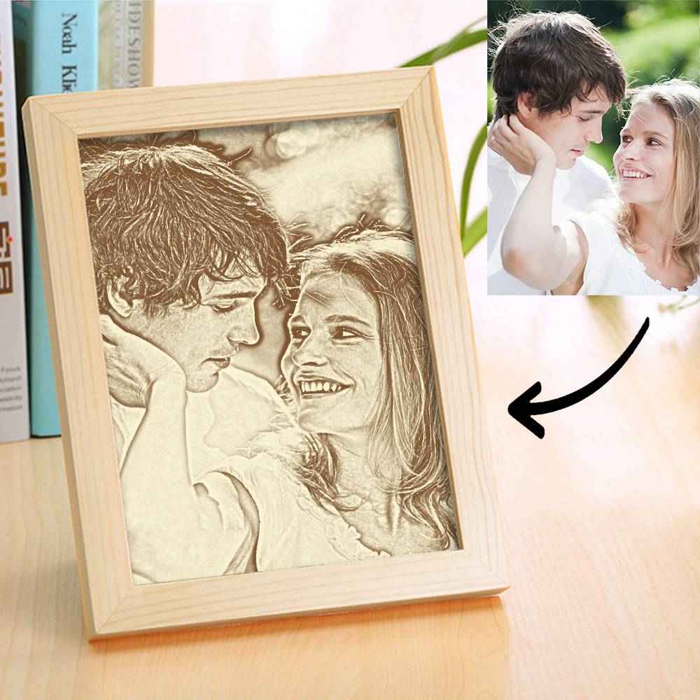 Personalized Engraved Photo Frame Wooden Sketch Effect - 6 Inches 8 Inches 10 Inches