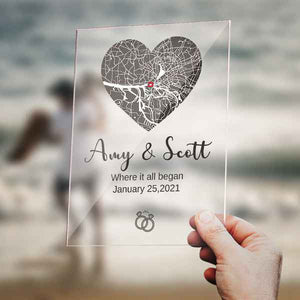 Personalized Coordinates Date Names Acrylic Map Plaque Where We First Met Map Gifts for Couple