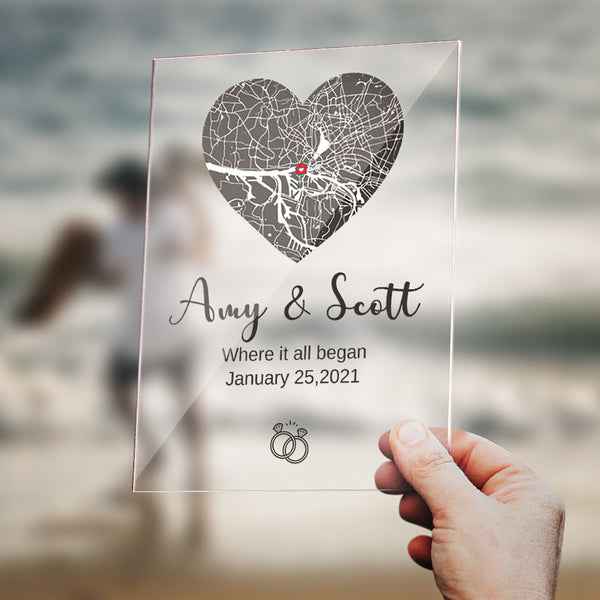 Personalized Coordinates Date Names Acrylic Map Plaque Where We First Met Map Gifts for Couple
