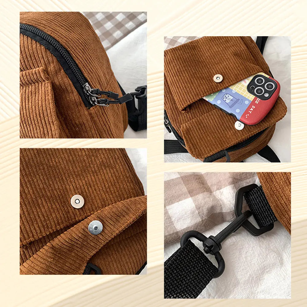 Child wearing a personalised mini corduroy backpack — perfect back to school personalised kids' bag for early-years