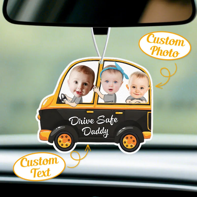 Personalised Drive Safe Car Air Freshener | Custom Felt Mirror Hanging | Gift for Dad