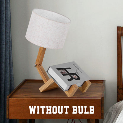 Wooden Robot Table Lamp - Creative Bedside & Living Room Lamp | Artistic Decor Gift
