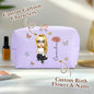 Size comparison of personalised make-up bag held in hand showing compact 18cm x 11cm dimensions — ideal custom cosmetic organiser