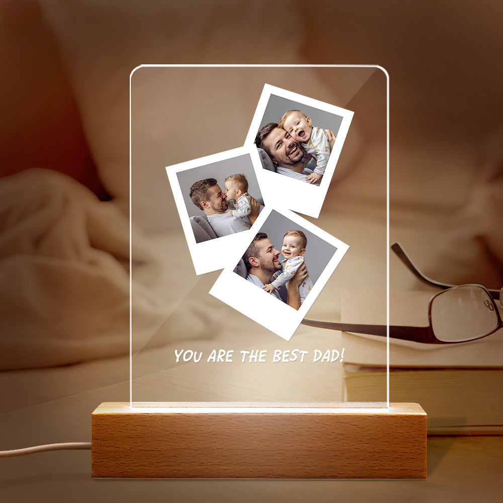 Personalised Photo Wooden Base Night Light for Dad | Unique Father's Day Gift UK