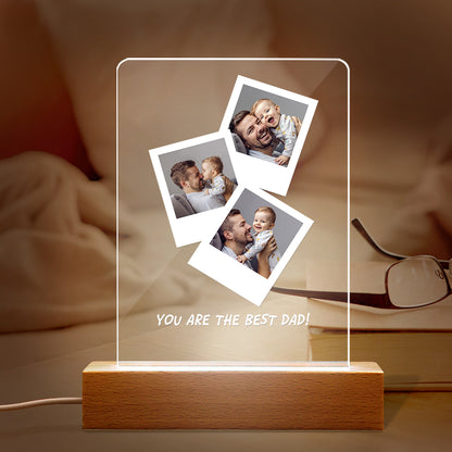 Personalised Photo Wooden Base Night Light for Dad | Unique Father's Day Gift UK