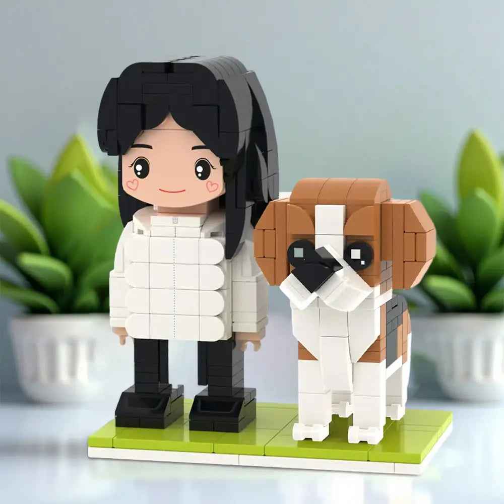 Full Body Customizable Cute Brick Figures Personalized Brick Figures with Dog Small Particle Block Toy