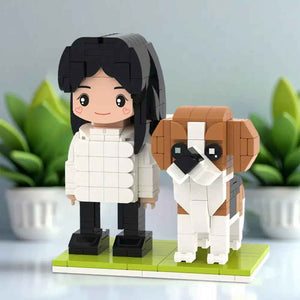 Full Body Customizable Cute Brick Figures Personalized Brick Figures with Dog Small Particle Block Toy