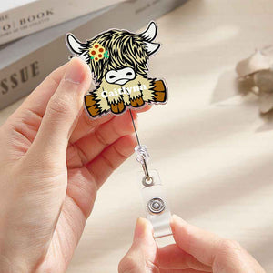 Personalized Highland Cow Badge Retractable Acrylic Badge Reel ID Clip Gift for Highland Cow Lovers