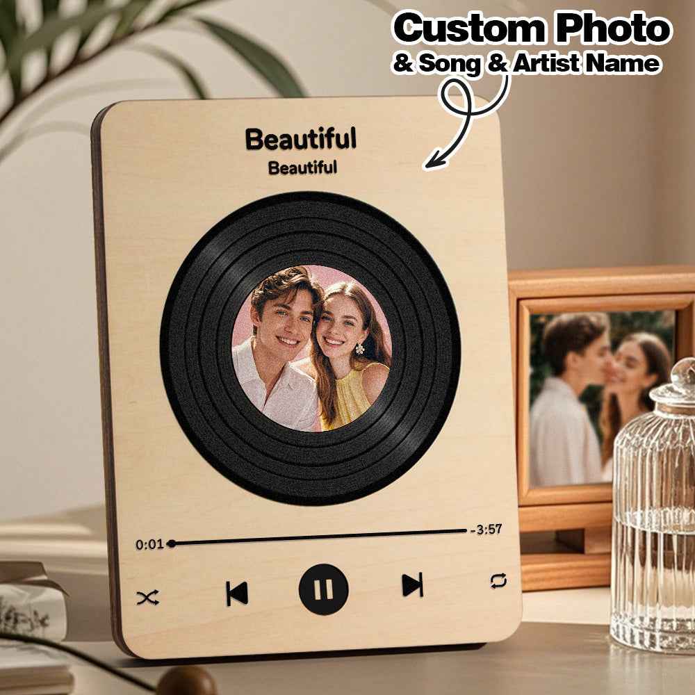 Wooden Music Record Player with Photo Wedding Anniversary Gifts