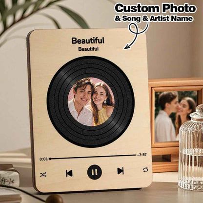 Wooden Music Record Player with Photo Wedding Anniversary Gifts