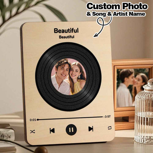 Wooden Music Record Player with Photo Wedding Anniversary Gifts