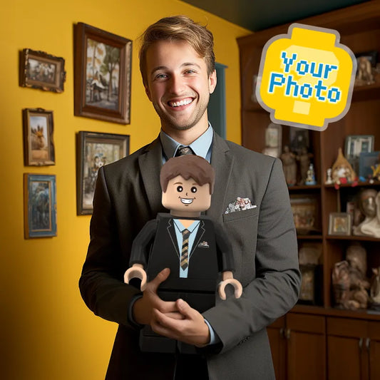 Front view of 3D printed personalised giant minifig made from a photo, eco-friendly PLA finish