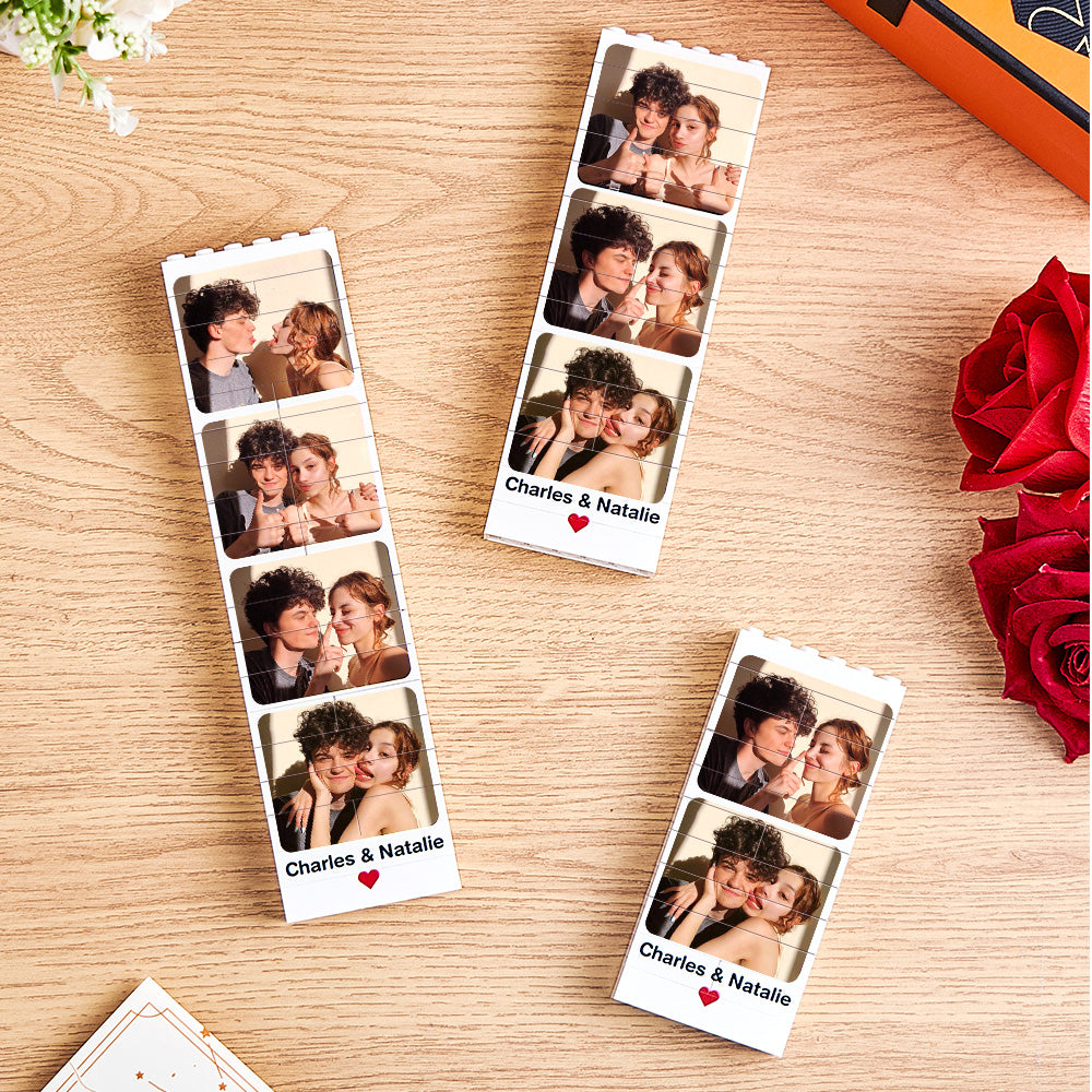 Reverse view of the personalised photo brick showing durable plastic studs and construction — sturdy custom photo brick puzzle for long‑lasting display
