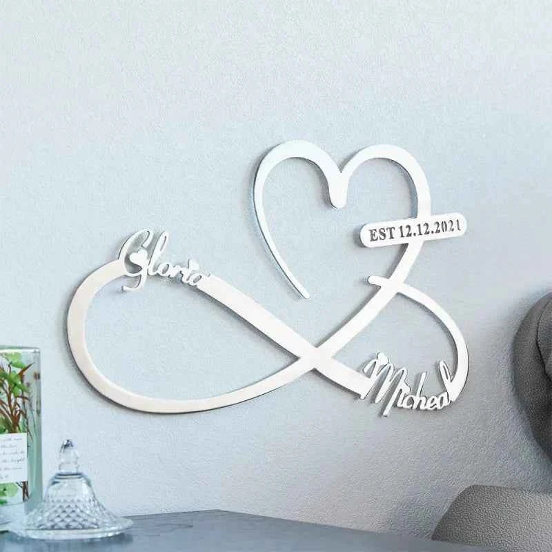 Custom Text Love Infinity Wedding Metal Sign Personalized Names and Date Home Wall Decoration