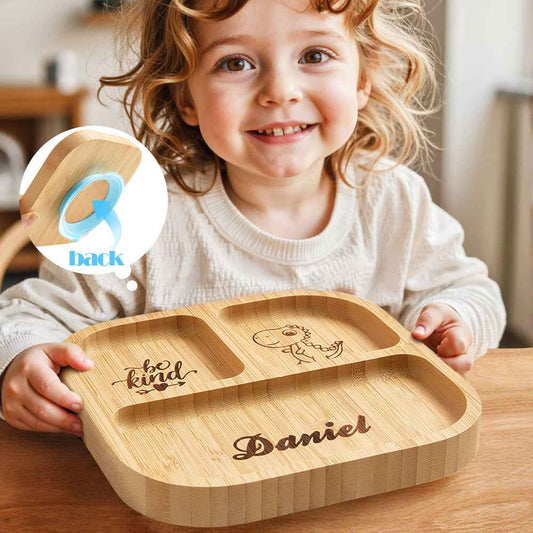 Personalized Square Bamboo Suction Plates with Name Baby Cutlery Gift for Kids
