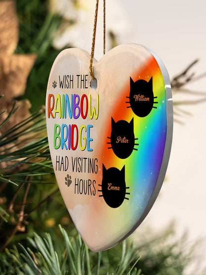Personalised Heart Cat Memorial Ornament - Rainbow Bridge Visiting Hours Keepsake