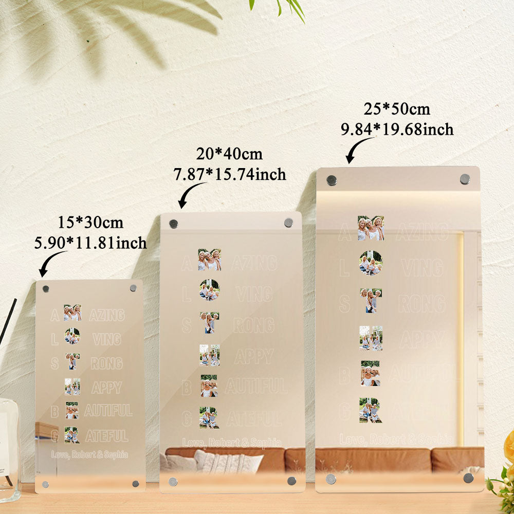 Custom family photo showcased in a personalised mirror light, creating an emotional gift for Mother's Day