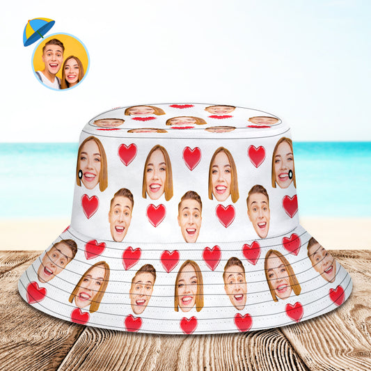 Personalised custom face unisex bucket hat — front view of foldable UV sun hat with structured brim, breathable fabric and vivid heat‑transfer print for reliable sun protection