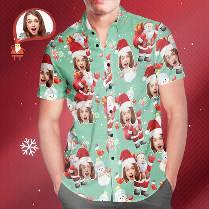 Personalised men's Hawaiian shirt with all-over snowman face print — funny Christmas gift for him
