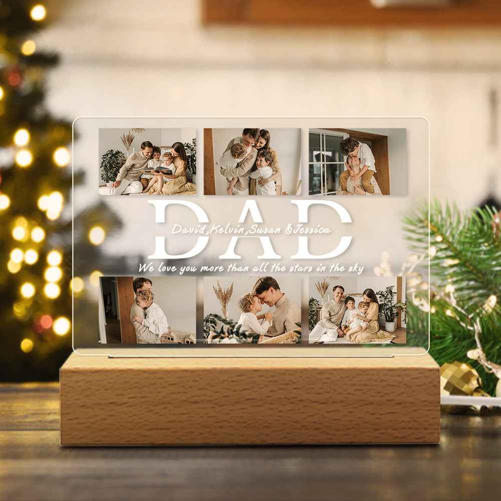 Personalized DAD LED Night Light Custom 6 Photos and Text Acrylic Lamp