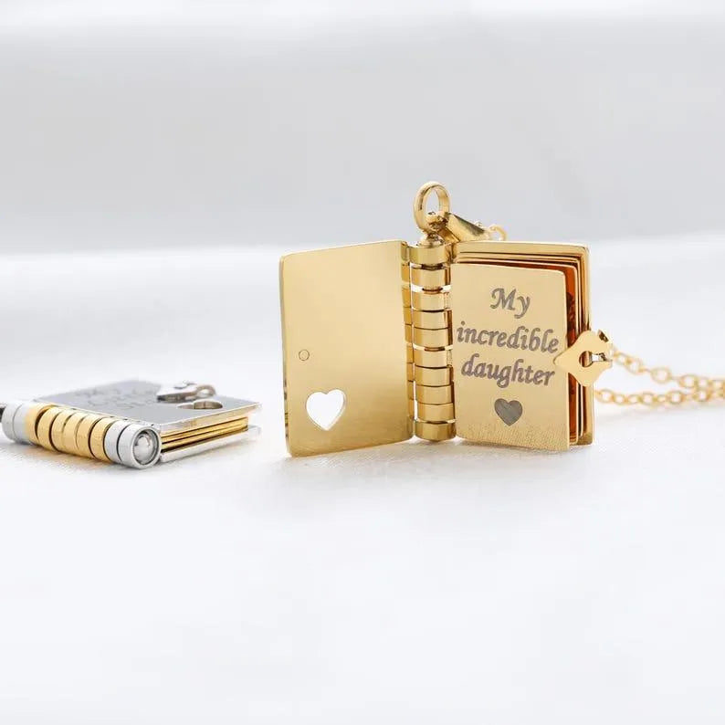 Personalised My Little Star Book Necklace - Engraved Message Locket for Daughter