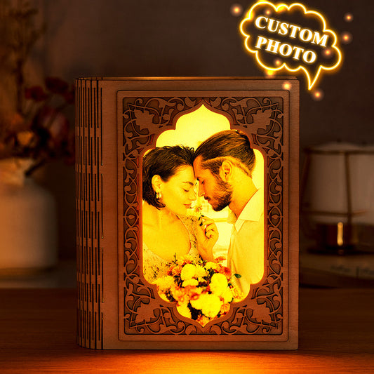 Personalised grimoire mirror photo frame with custom photo insert — wood and acrylic Book Lover Gift