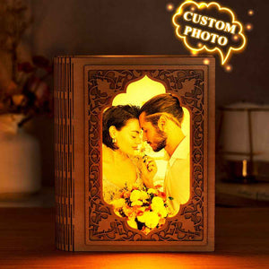 Personalized Mirror Photo Frame Grimoire Shape Light Gift for Book Lovers