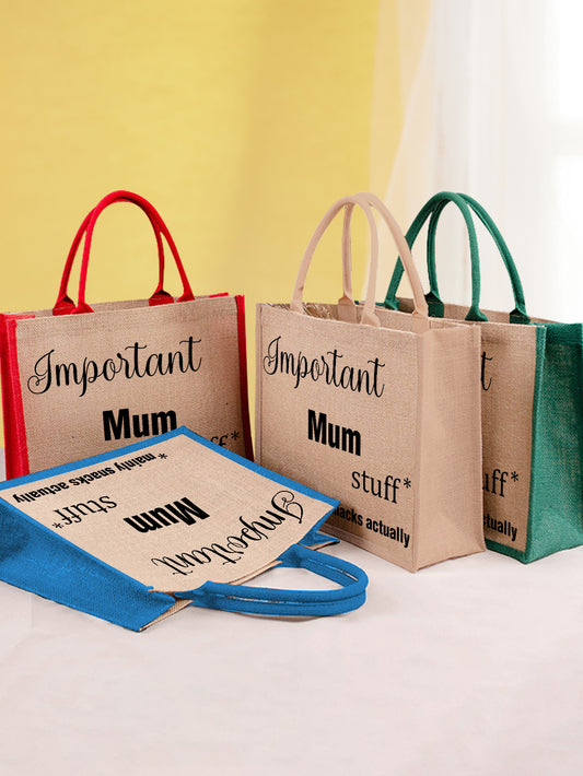 Personalised engraved jute tote bag with custom name — eco-friendly Mother's Day and Thanksgiving gift