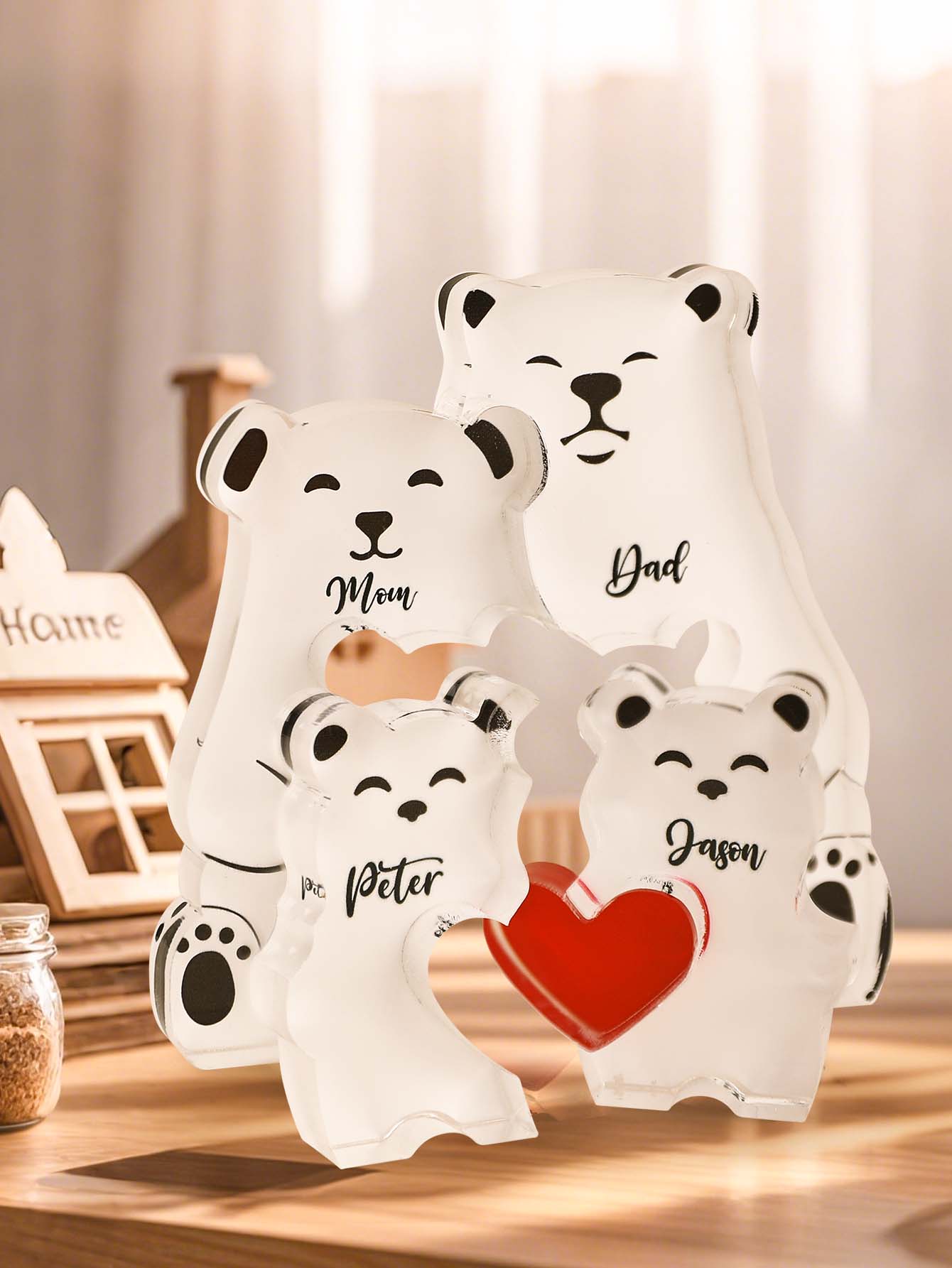 Personalised Bear Family Puzzle in clear acrylic, engraved with parents' and children's names — thoughtful keepsake gift for Mum