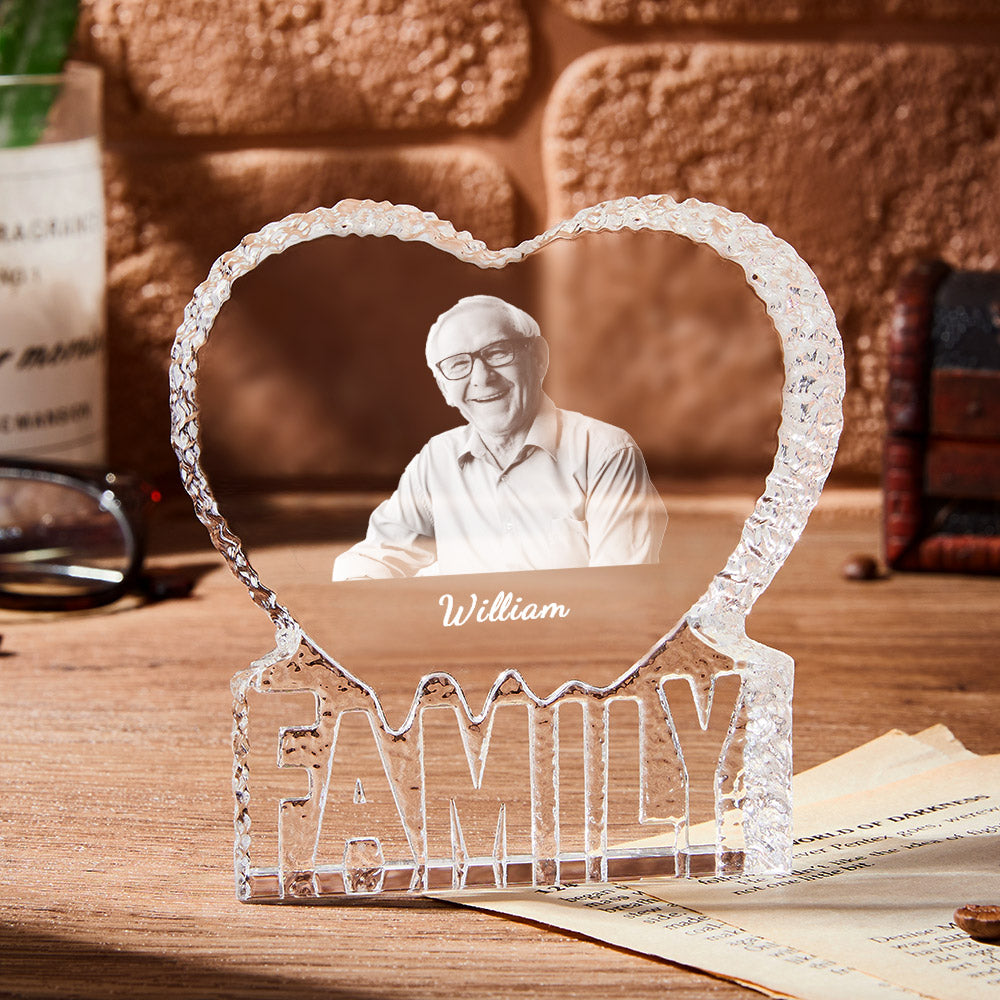 Personalised 3D Crystal Photo Frame Heart - Custom Father's Day Gift Australia UK