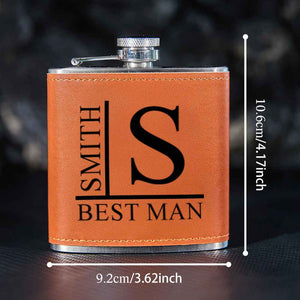 Personalized Name PU Leather Flask Stainless Steel 6oz Whiskey Flask Gift for Men