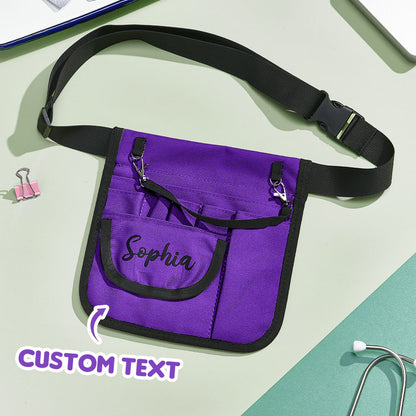 Durable buckle and adjustable strap detail on personalised nurse fanny pack — secure and comfortable for medical staff