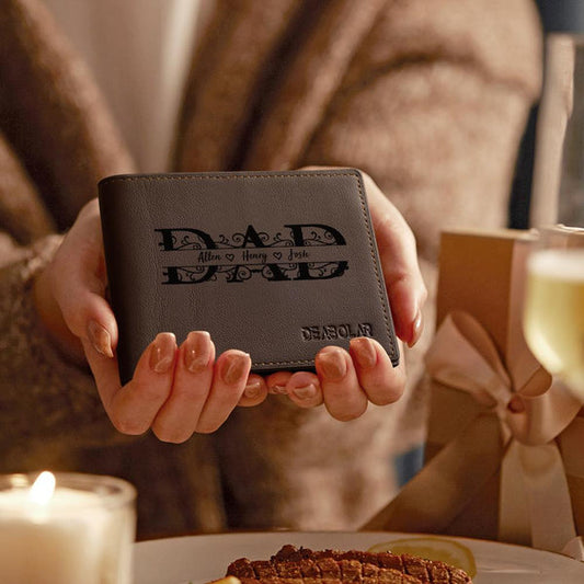 Personalised Dad name wallet in premium PU leather with HD UV‑printed custom name — ideal Father’s Day gift