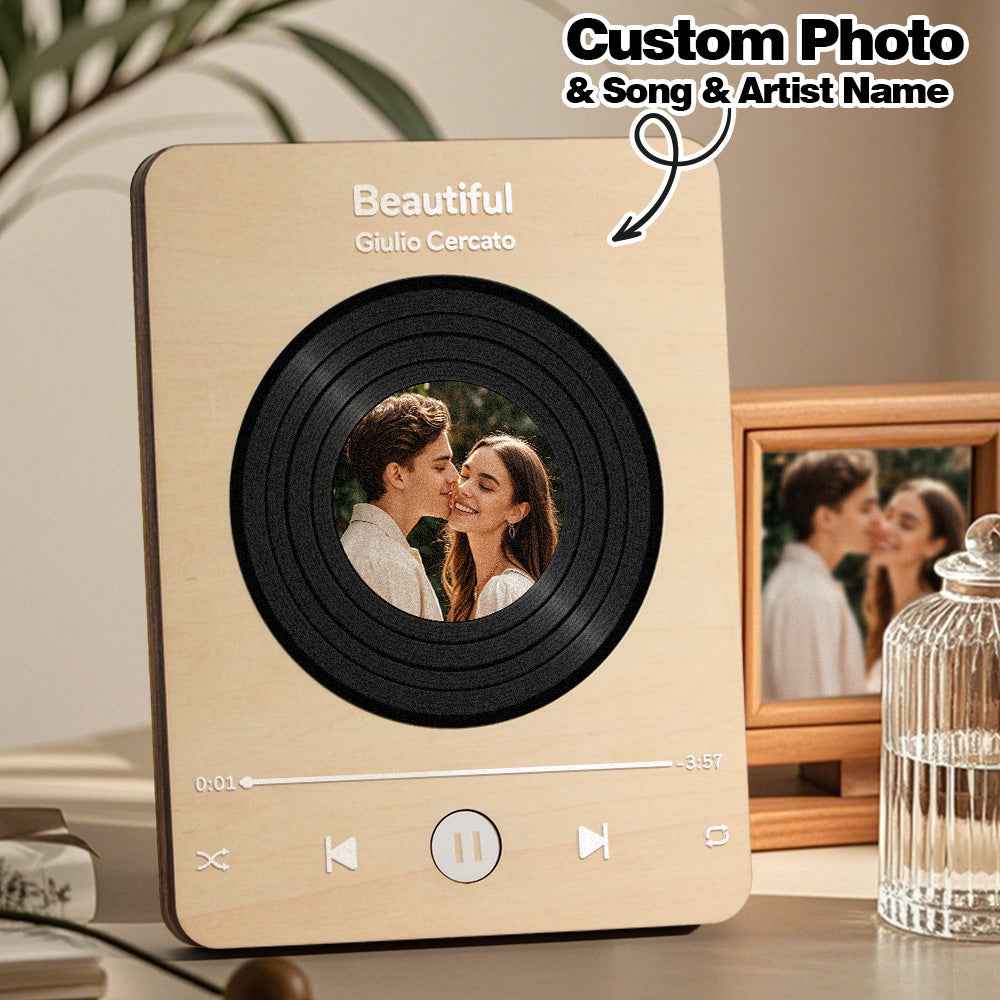 Wooden Music Record Player with Photo Wedding Anniversary Gifts